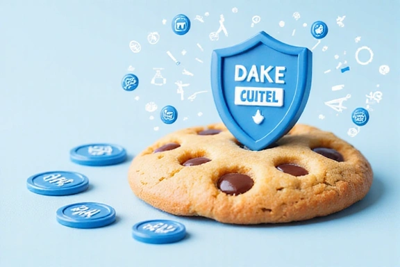 Ilustración de una galleta digital con chips de información representando cookies.